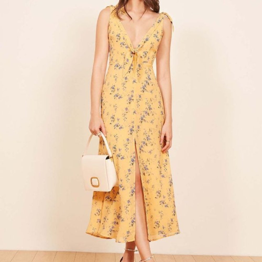 Reformation Harper Midi Dress in Yellow Floral Print